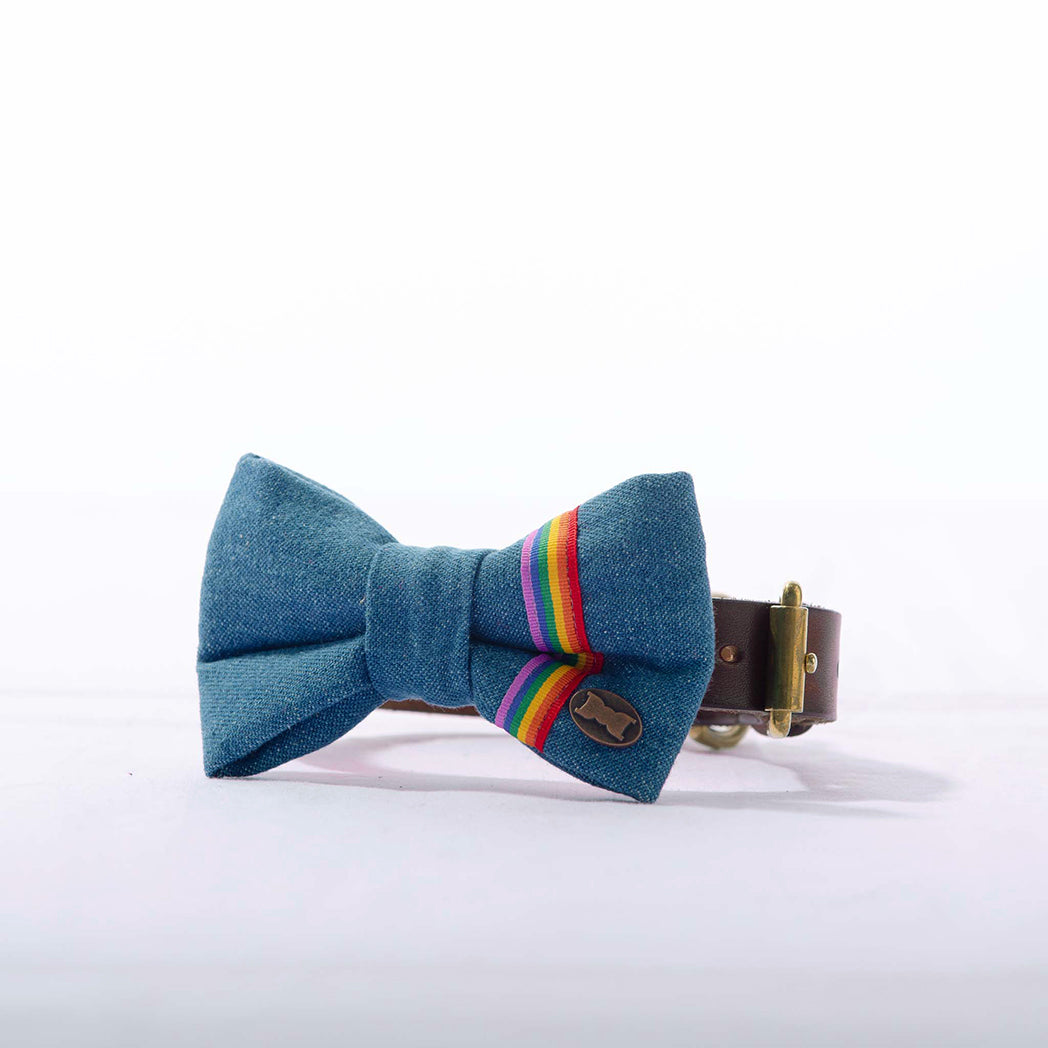 Arco Iris Rainbow Denim Dog Bow Tie