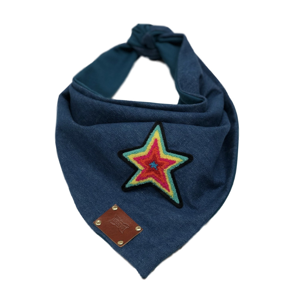 Shine Denim Dog Bandana | Rainbow Star
