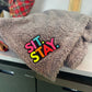 'Sit Stay' Fleece Dog Blanket | Grey with Slogan Embroidery
